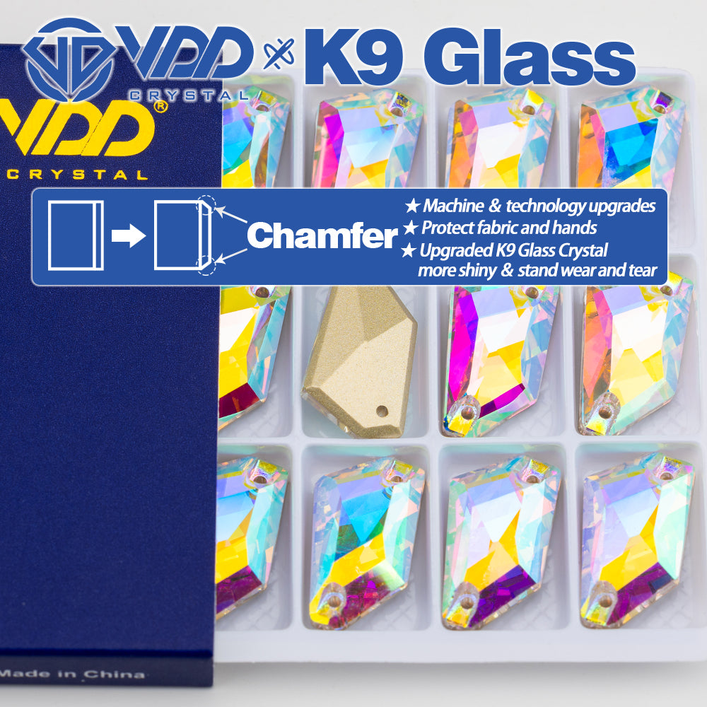 VDD Strange Rhombus Top Quality K9 Glass Sewing Crystal AB Flatback Sew on Rhinestones for Craft Clothes Accessories Dress