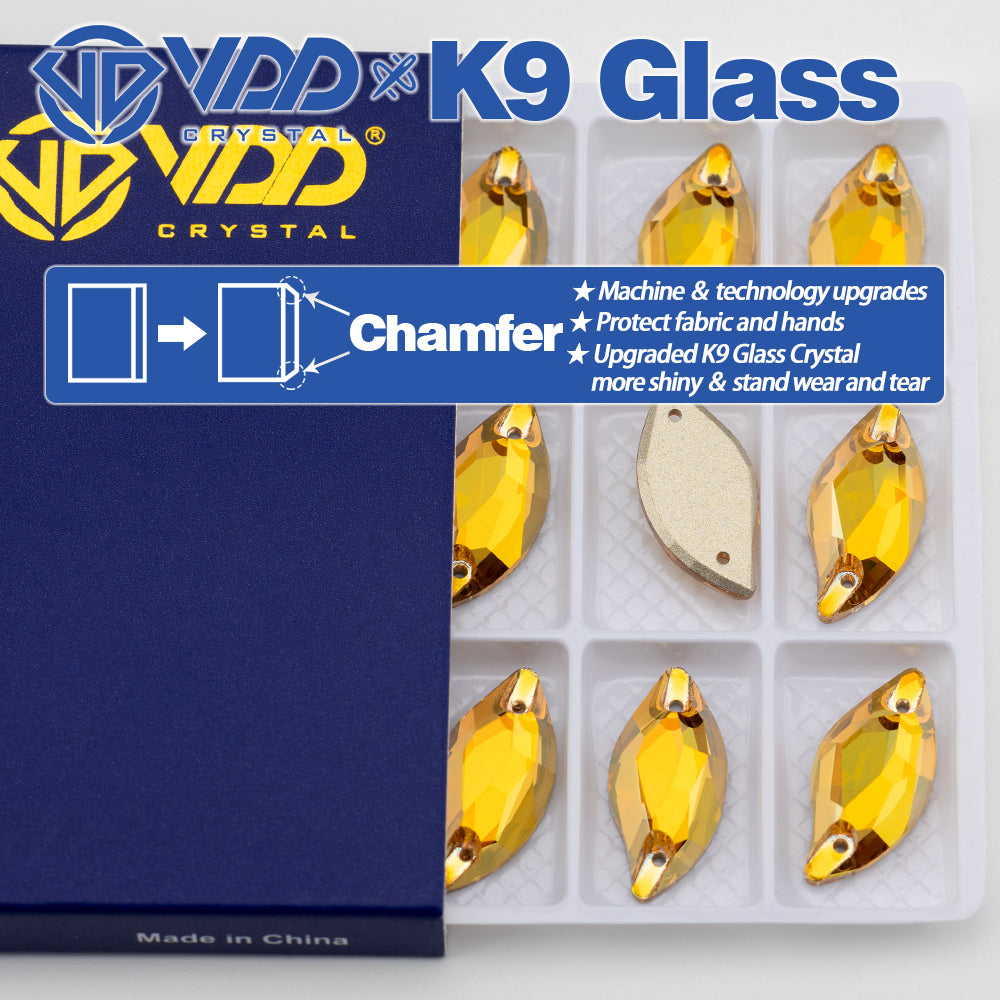 VDD S258 Sunshine Leaf Top Quality K9 Glass Sew on Rhinestones Crystal Flatback Sewing Stones for Clothes Decorations