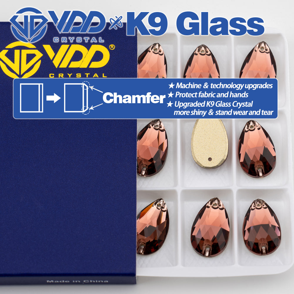VDD S111 Wine Pear Top Quality K9 Glass Sew on Rhinestones Crystal Flatback Sewing Strass Stones for DIY Garment Decorations