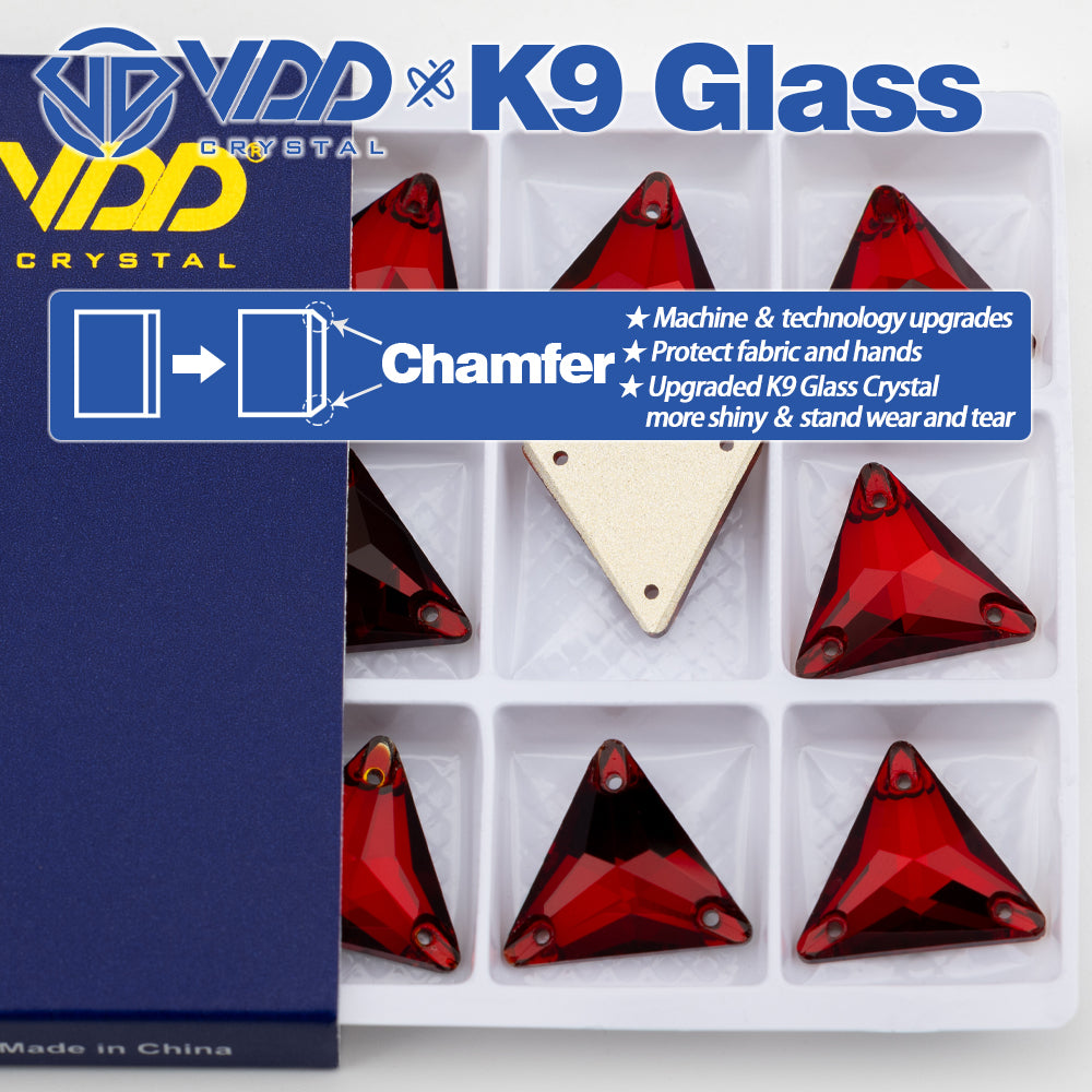 VDD S110 Garnet Triangle Top Quality K9 Glass Sew on Rhinestones Crystal Flatback Sewing Stones for Clothes Decorations