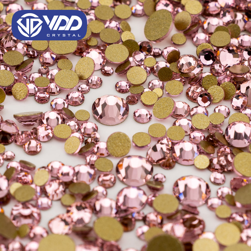 VDD 040 Light Rose Mix Size SS4-SS20 Clear Crystal Rhinestones Non-hotfix Gold Flatback Glitter Stones Nail Art Crafts DIY Decorations