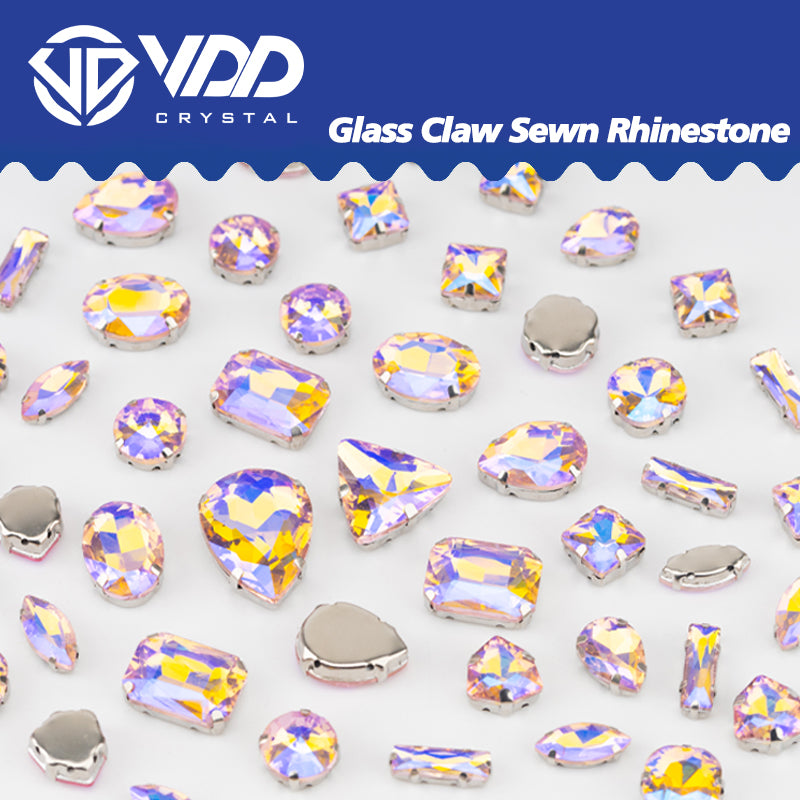 VDD Pink AB Multi Shape Mix Size Glass Sew on Rhinestones Crystal Flatback Stones For DIY Shoes Accessories