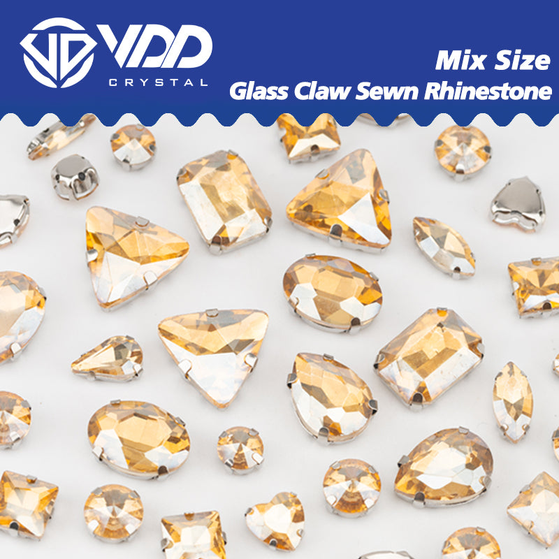 VDD Golden Shadow Multi Shape Mix Size Glass Sew on Rhinestones Crystal Flatback Stones For DIY Shoes Accessories