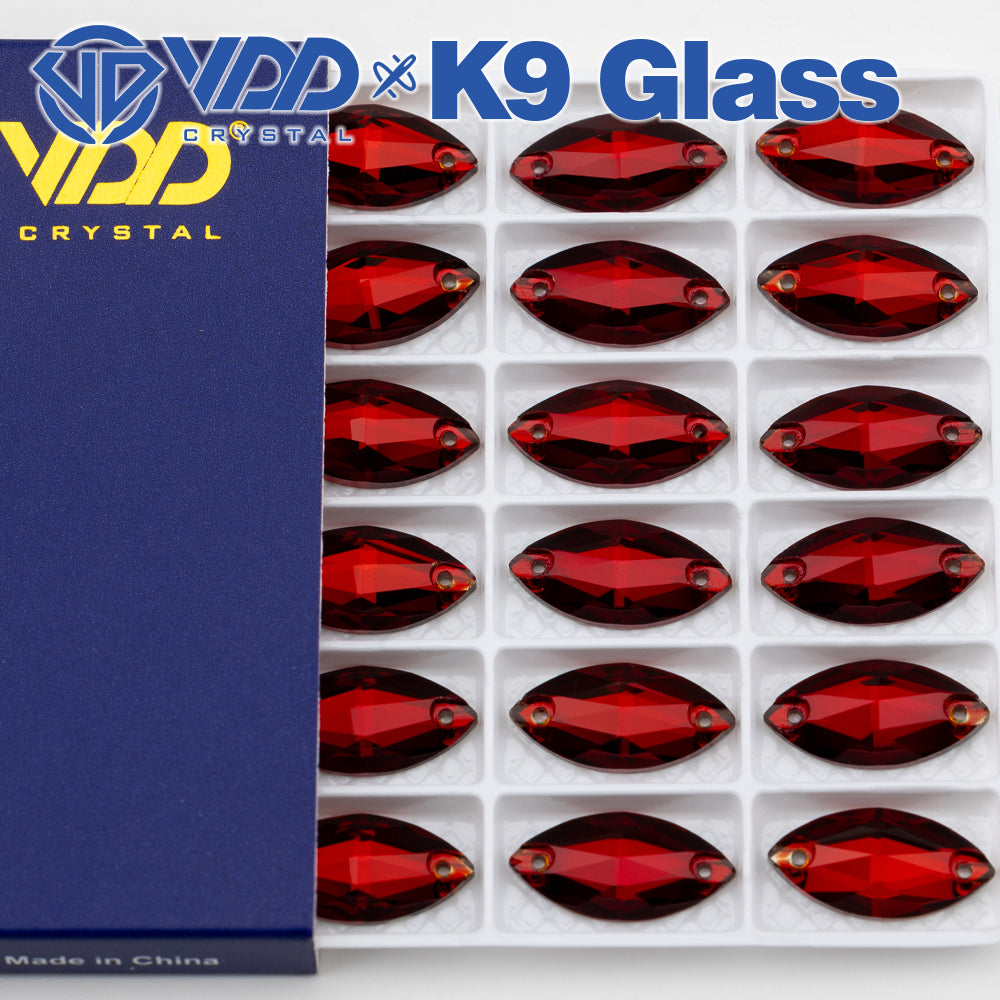 VDD S110 Garnet Navette Top Quality K9 Glass Sew on Rhinestones Crystal Flatback Sewing Strass Stones for Garment Decorations