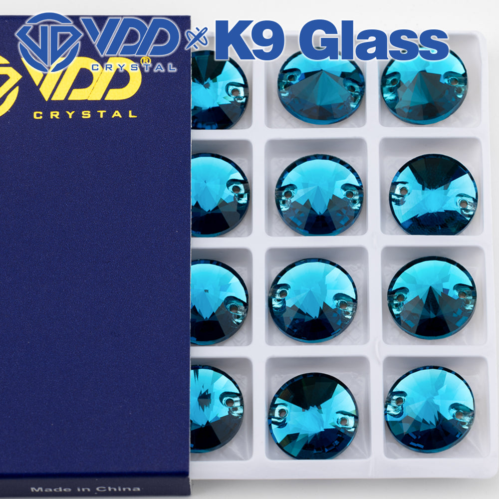 VDD Rivoli S115 Indicolite Top Quality K9 Glass Sew on Rhinestones Crystal Flatback Sewing Strass Stones for Garment Wedding Dress