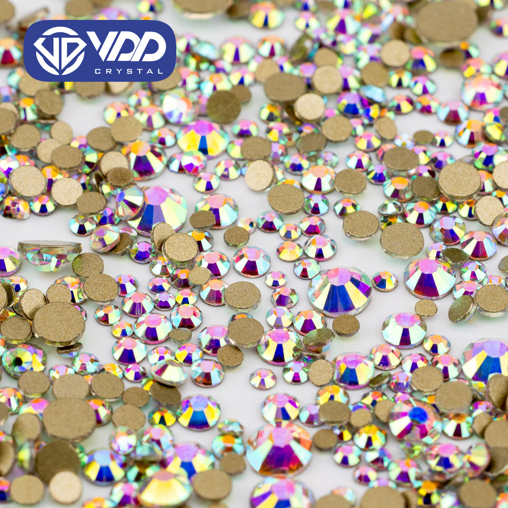 VDD 055 Crystal AB Mix Size SS4-SS20 Clear Crystal Rhinestones Non-hotfix Gold Flatback Glitter Stones Nail Art Crafts DIY Decorations