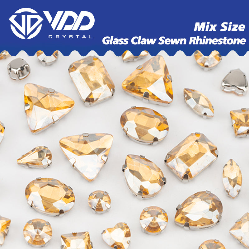 VDD Golden Shadow Multi Shape Mix Size Glass Sew on Rhinestones Crystal Flatback Stones For DIY Shoes Accessories