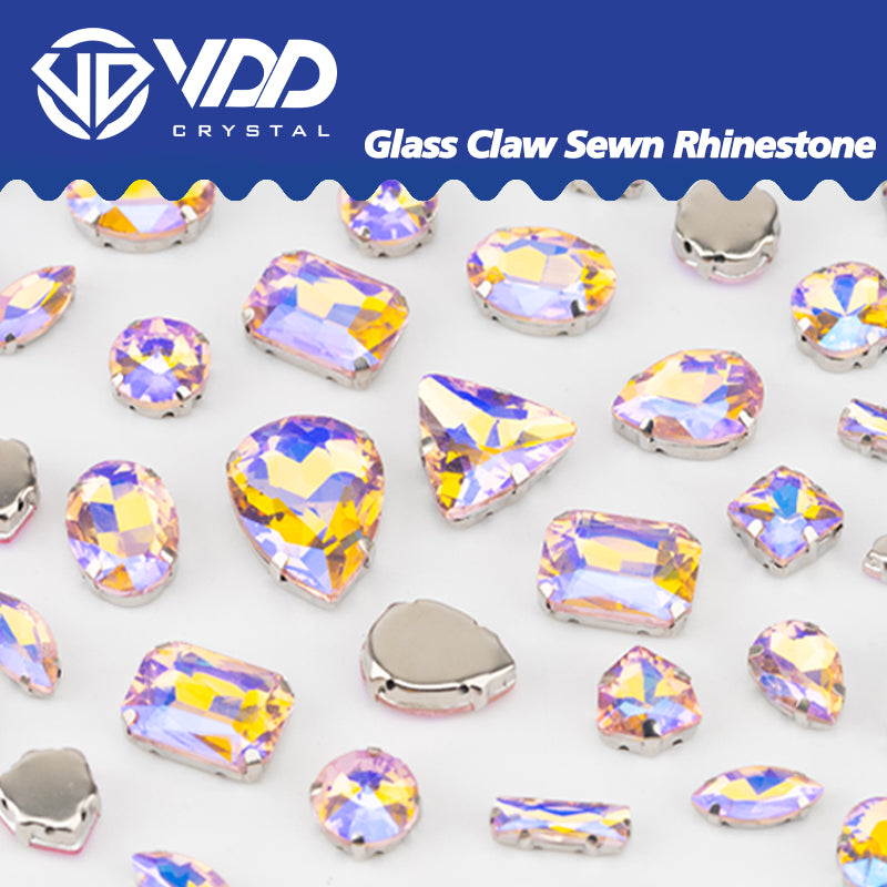 VDD Pink AB Multi Shape Mix Size Glass Sew on Rhinestones Crystal Flatback Stones For DIY Shoes Accessories