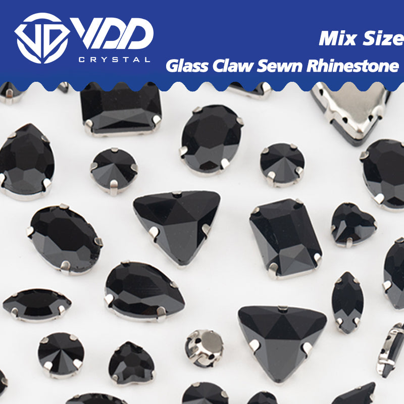 VDD Jet Multi Shape Mix Size Glass Sew on Rhinestones Crystal Flatback Stones For DIY Shoes Accessories
