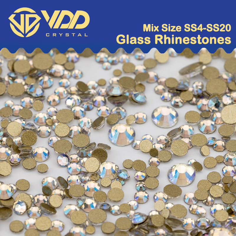 VDD 060 Moonlight Mix Size SS4-SS20 Clear Crystal Rhinestones Non-hotfix Gold Flatback Glitter Stones Nail Art Crafts DIY Decorations