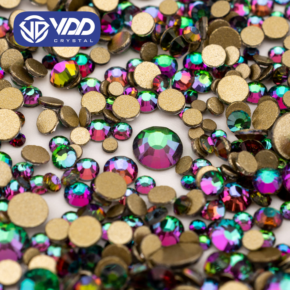 VDD 064 Green Flare Mix Size SS4-SS20 Clear Crystal Rhinestones Non-hotfix Gold Flatback Glitter Stones Nail Art Crafts DIY Decorations