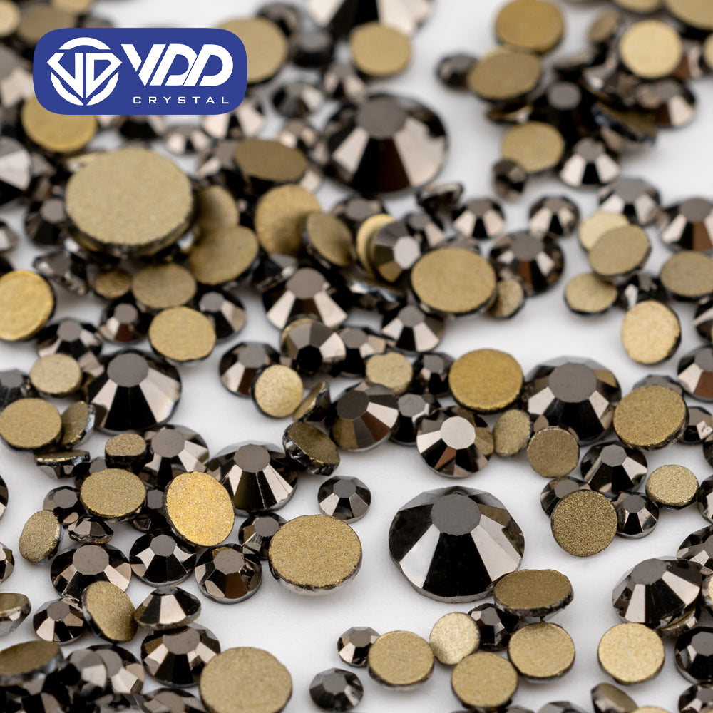 VDD 065 Hematite Mix Size SS4-SS20 Clear Crystal Rhinestones Non-hotfix Gold Flatback Glitter Stones Nail Art Crafts DIY Decorations