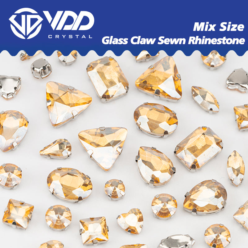 VDD Golden Shadow Multi Shape Mix Size Glass Sew on Rhinestones Crystal Flatback Stones For DIY Shoes Accessories