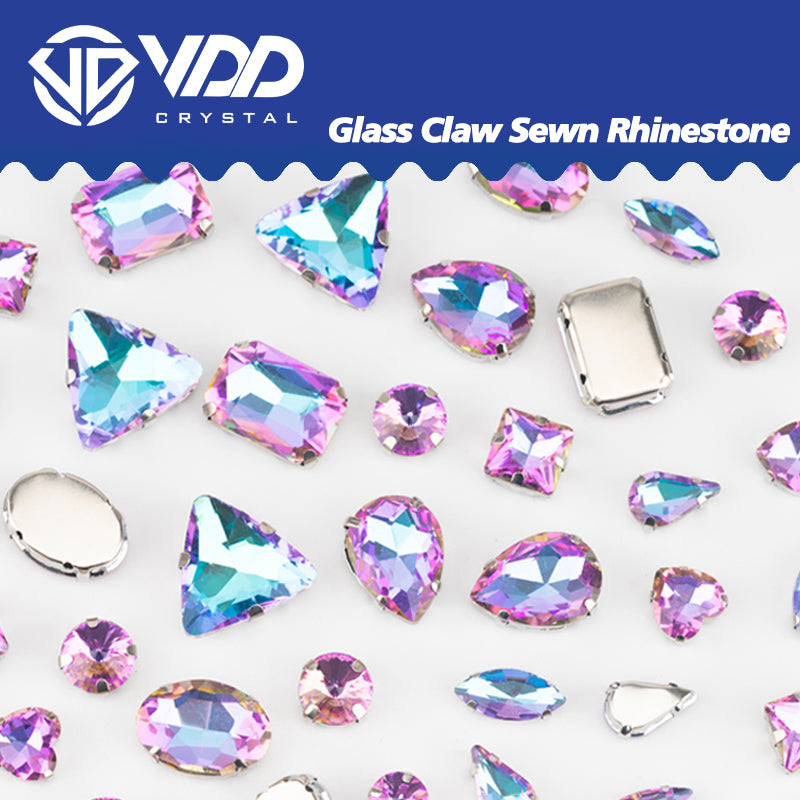 VDD Aurora Blue Multi Shape Mix Size Glass Sew on Rhinestones Crystal Flatback Stones For DIY Shoes Accessories