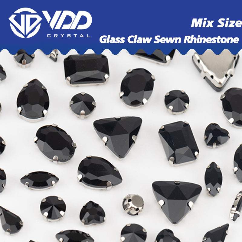VDD Jet Multi Shape Mix Size Glass Sew on Rhinestones Crystal Flatback Stones For DIY Shoes Accessories