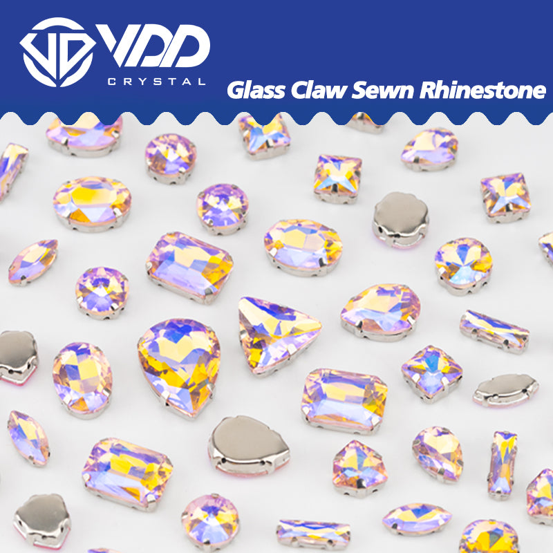 VDD Pink AB Multi Shape Mix Size Glass Sew on Rhinestones Crystal Flatback Stones For DIY Shoes Accessories