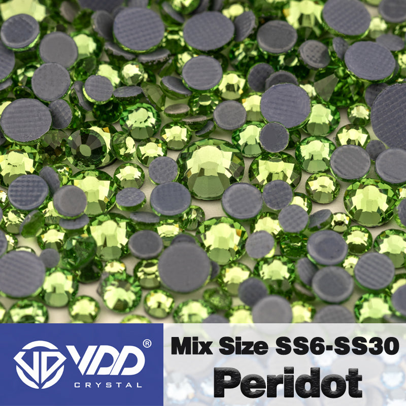 VDD 019 Peridot Wholesale SS6-SS30 Hotfix Mix Size Glass Rhinestone Crystal Flat Back High Quality Strass Stones For DIY Clothes Accessories