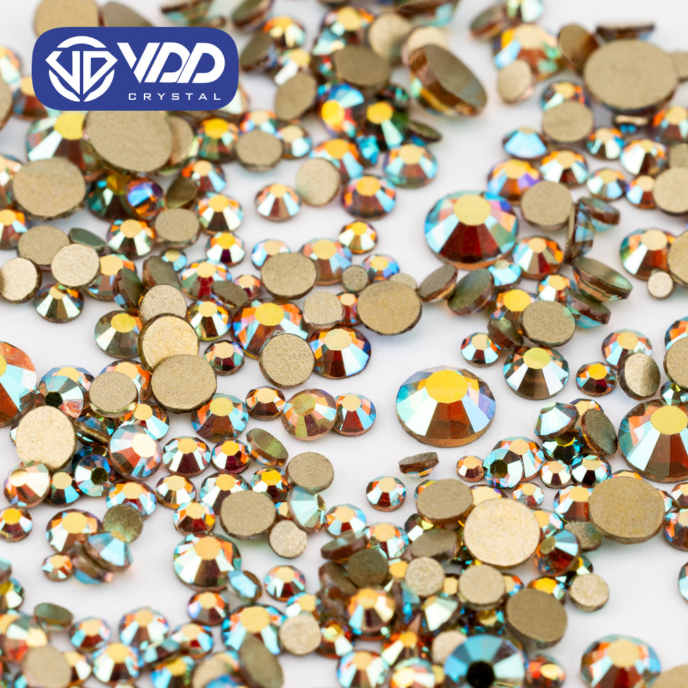 VDD 124 Summer Mix Size SS4-SS20 Clear Crystal Rhinestones Non-hotfix Gold Flatback Glitter Stones Nail Art Crafts DIY Decorations