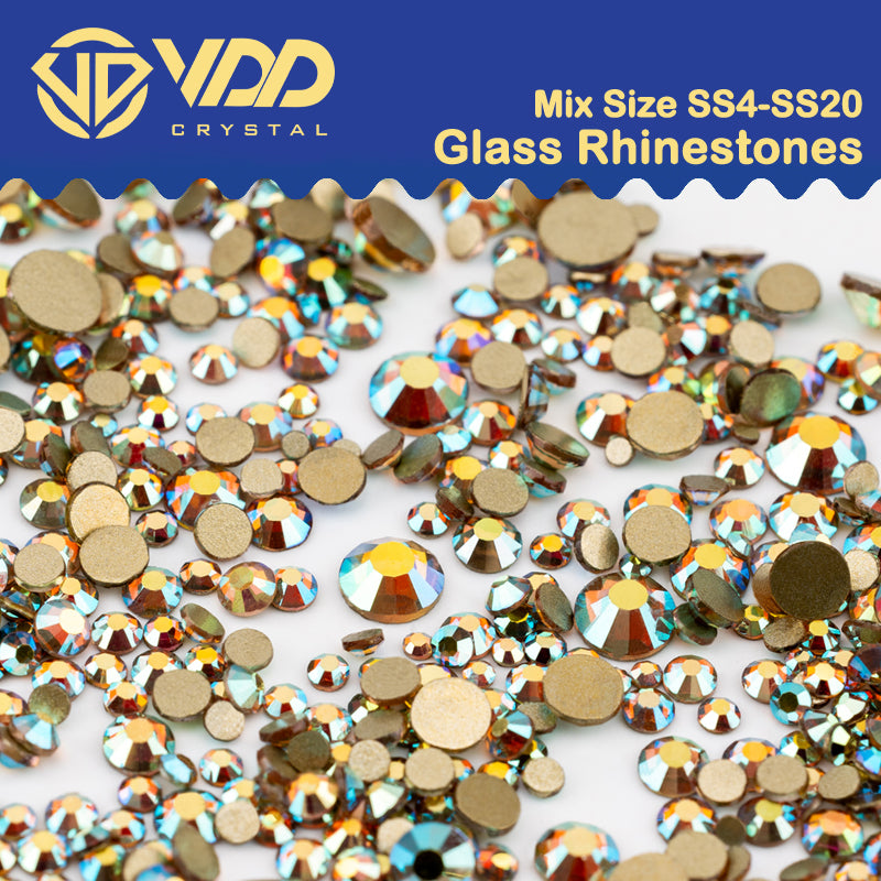 VDD 124 Summer Mix Size SS4-SS20 Clear Crystal Rhinestones Non-hotfix Gold Flatback Glitter Stones Nail Art Crafts DIY Decorations