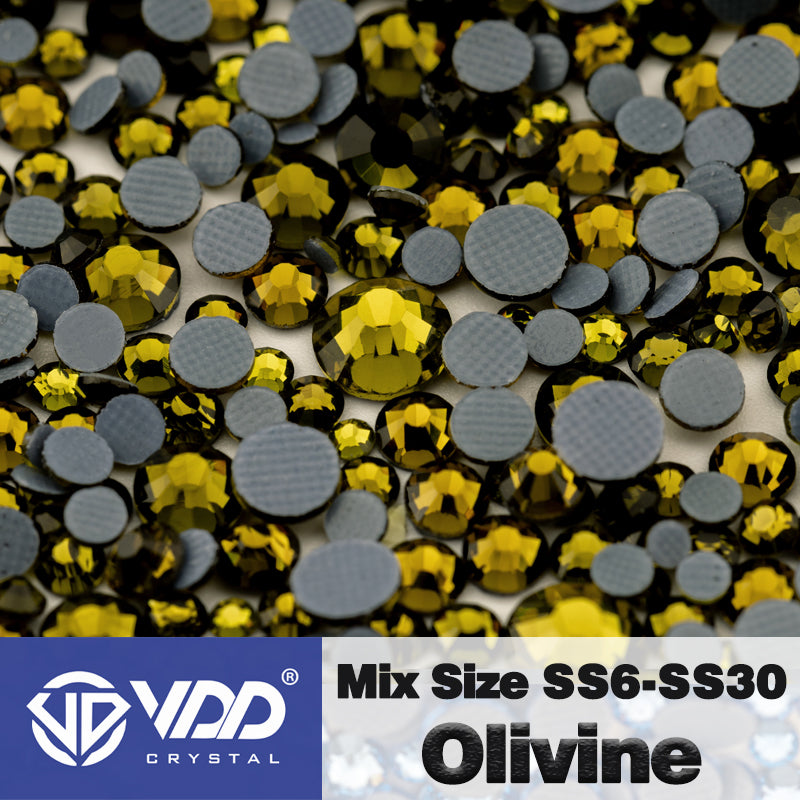 VDD 021 Olivine Wholesale SS6-SS30 Hotfix Mix Size Glass Rhinestone Crystal Flat Back High Quality Strass Stones For DIY Clothes Accessories