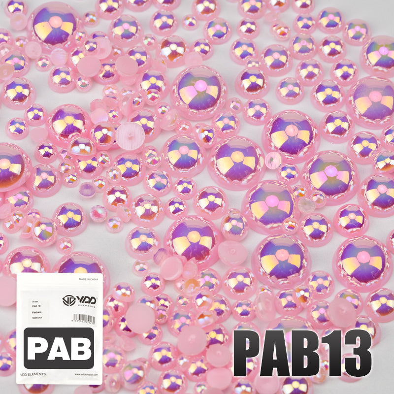 VDD PAB13 Bulk Wholesale 2.5-10mm Color AB Macaroon ABS Imitation Pearl Half Round Flatback Plastic Bead DIY Nail Art Craft Decoration