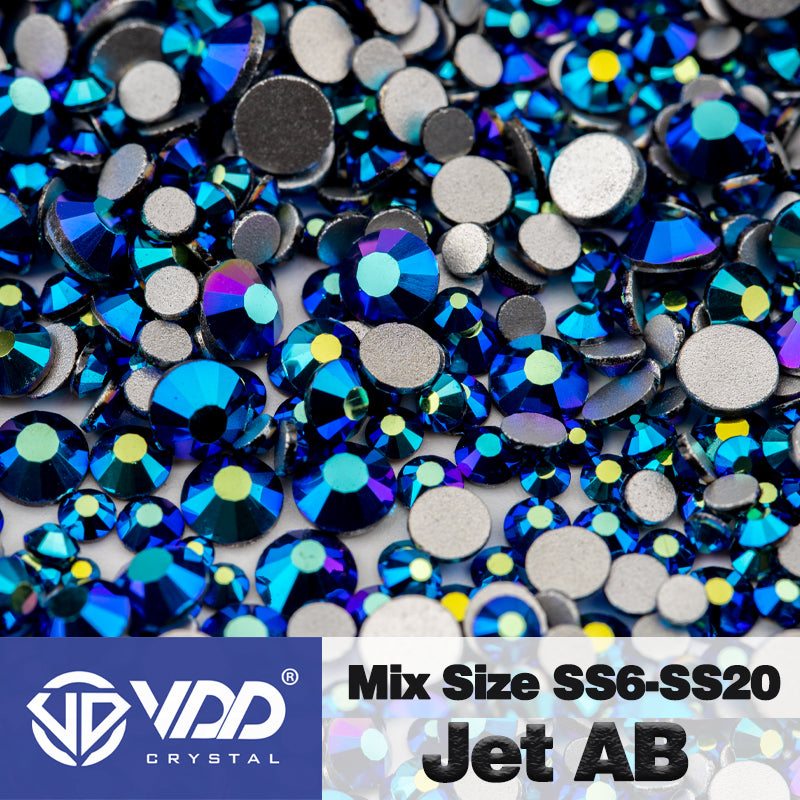 VDD 073 Jet AB Mix Size SS6-SS20 High Quality Glass Rhinestones Crystal Flatback Glitter Stones Nail Art DIY Crafts Decorations
