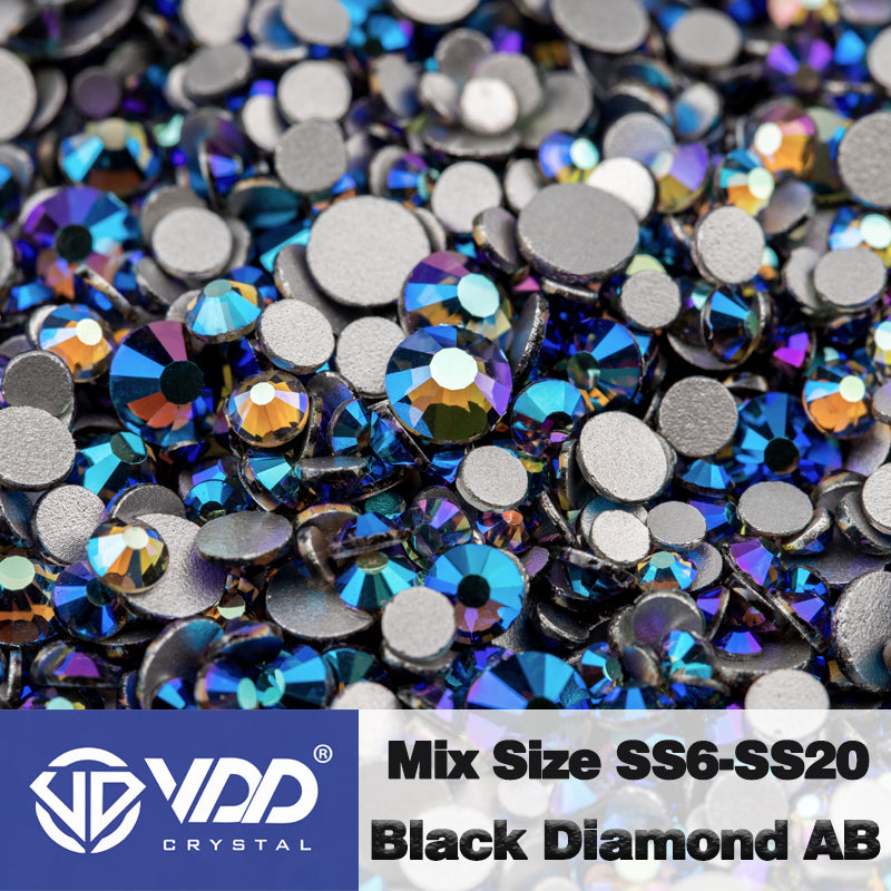 VDD 076 Black Diamond AB Mix Size SS6-SS20 High Quality Glass Rhinestones Crystal Flatback Glitter Stones Nail Art DIY Crafts Decorations