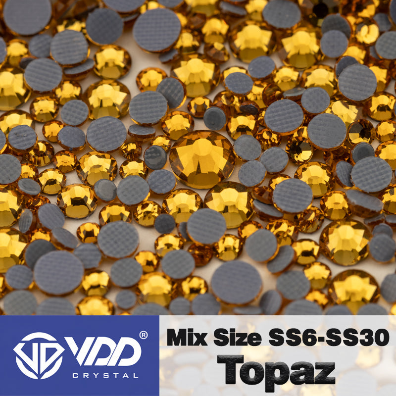VDD 006 Topaz Wholesale SS6-SS30 Hotfix Mix Size Glass Rhinestone Crystal Flat Back High Quality Strass Stones For DIY Clothes Accessories