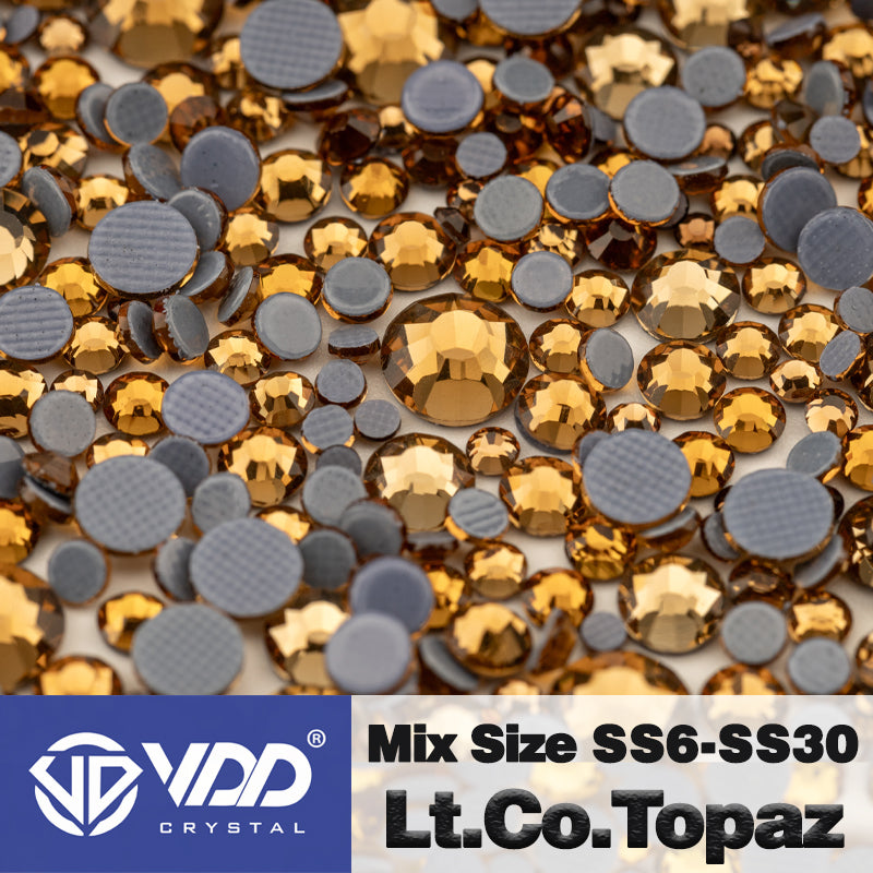 VDD 007 Lt.Colorado Topaz Wholesale SS6-SS30 Hotfix Mix Size Glass Rhinestone Crystal Flat Back High Quality Strass Stones For DIY Clothes Accessories