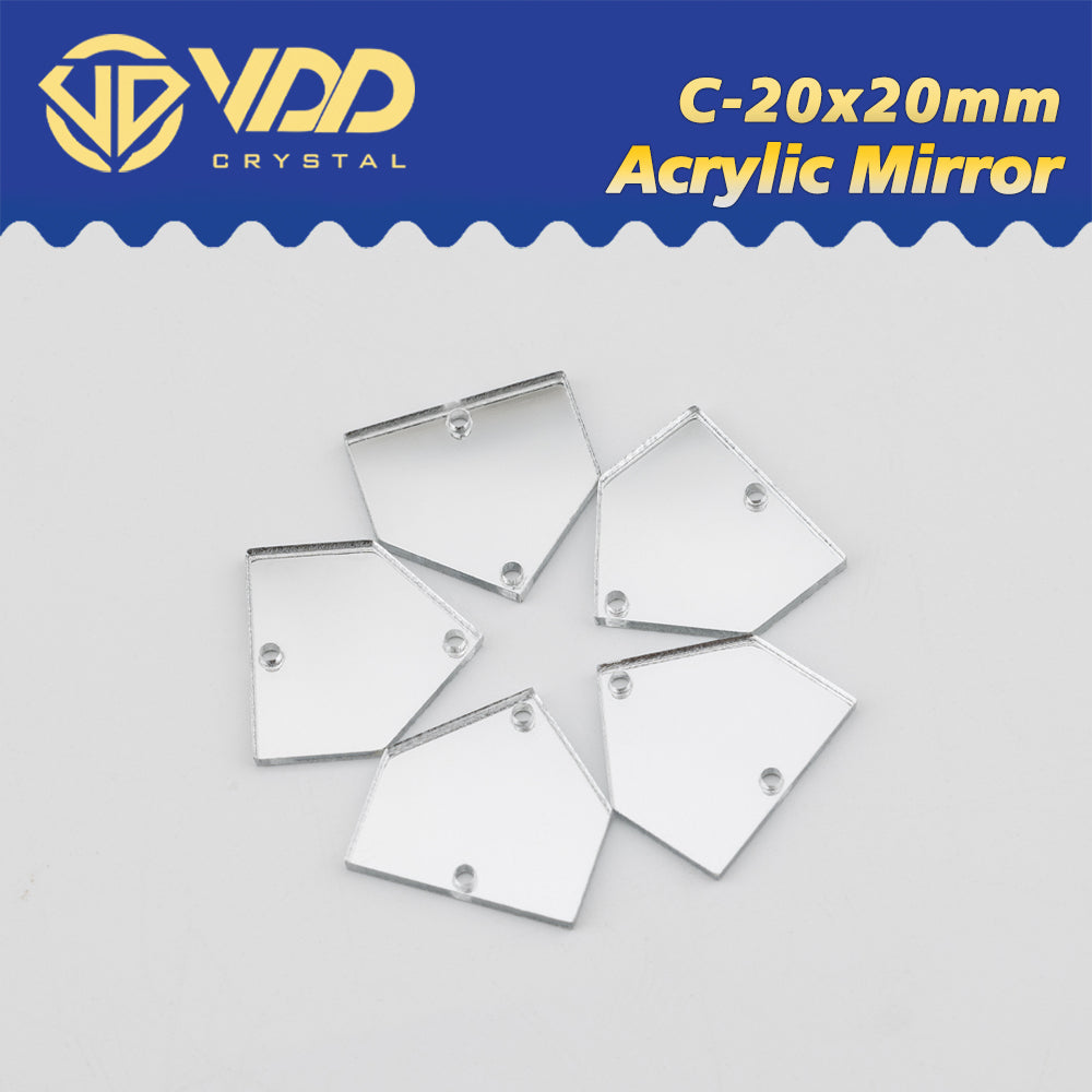 VDD 30/60/200Pcs C-20x20mm White Acrylic Mirror Sewing Rhinestones Sew On DIY Crafts Flat Back Sewing For Garment Decorations