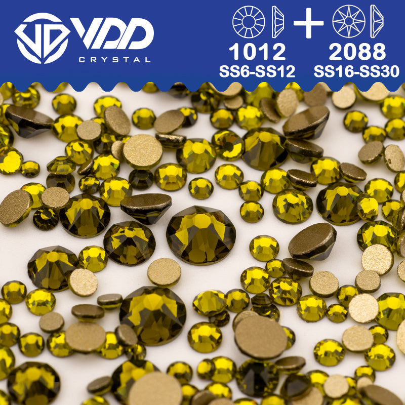 VDD 021 Olivine Wholesale Mix Size SS6-SS30 High Quality Glass 2088 Rhinestones Crystal Gold Flatback Strass Stones Nail Art DIY Decorations
