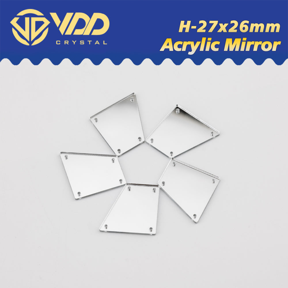 VDD 30/60/200Pcs H-27x26mm White Acrylic Mirror Sewing Rhinestones Sew On DIY Crafts Flat Back Sewing For Garment Decorations