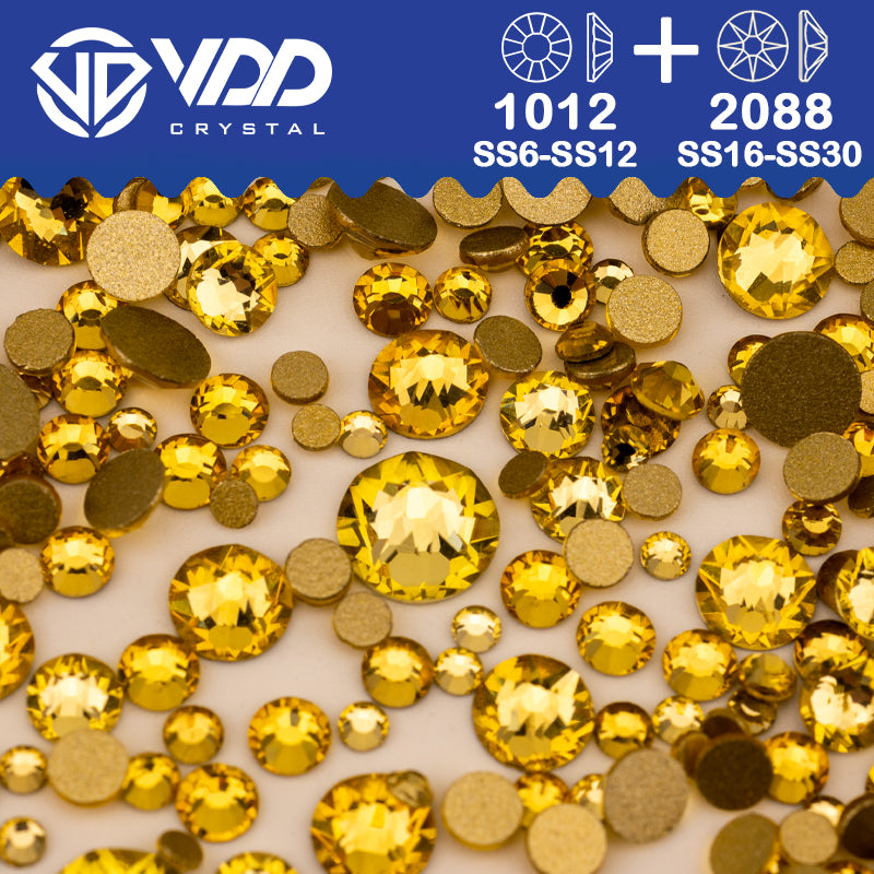 VDD 005 Citrine Wholesale Mix Size SS6-SS30 High Quality Glass 2088 Rhinestones Crystal Gold Flatback Strass Stones Nail Art DIY Decorations