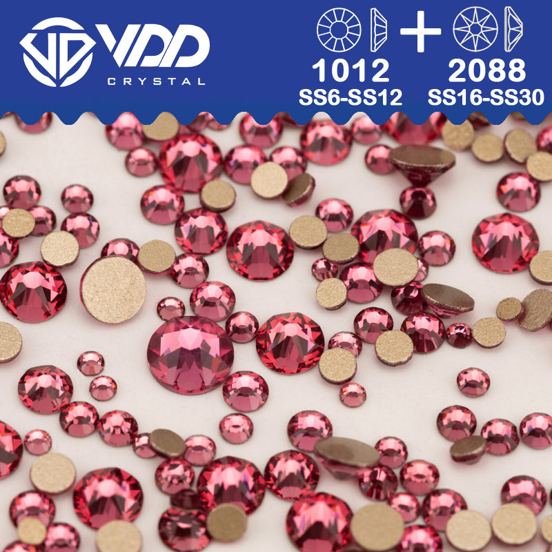 VDD 041 Rose Wholesale Mix Size SS6-SS30 High Quality Glass 2088 Rhinestones Crystal Gold Flatback Strass Stones Nail Art DIY Decorations