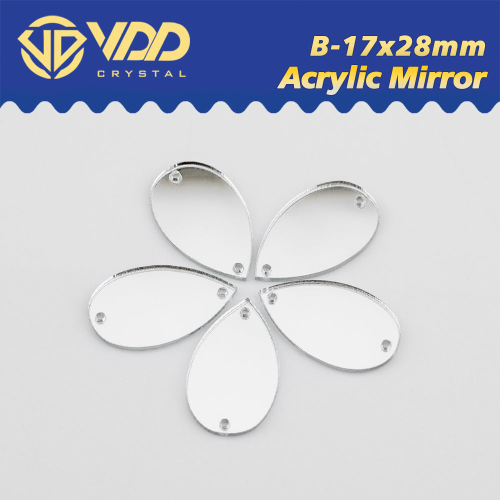 VDD 30/60/200Pcs B-17x28mm White Acrylic Mirror Sewing Rhinestones Sew On DIY Crafts Flat Back Sewing For Garment Decorations