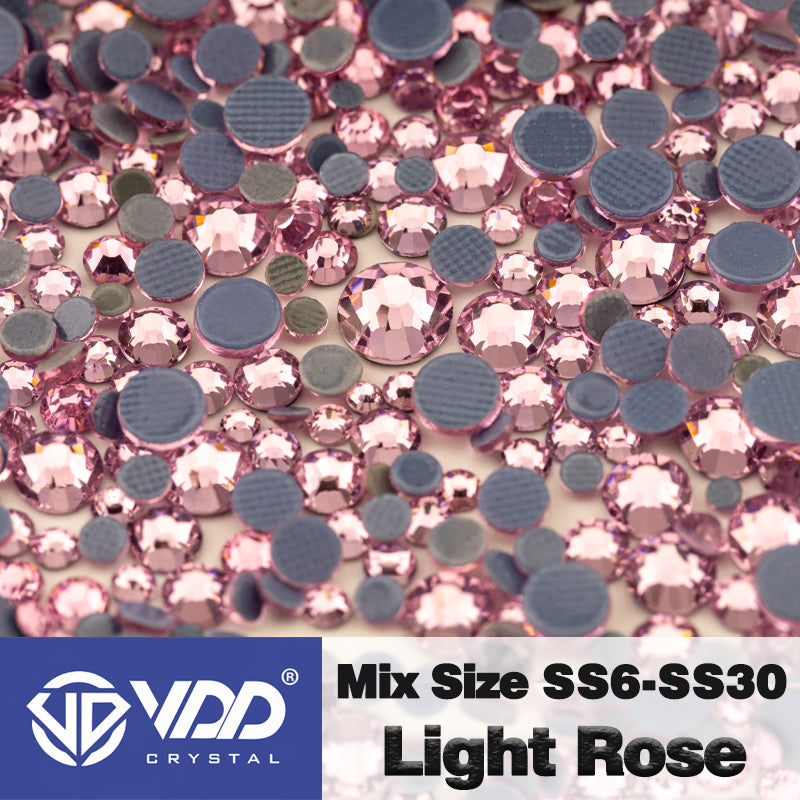 VDD 040 Light Rose Wholesale SS6-SS30 Hotfix Mix Size Glass Rhinestone Crystal Flat Back High Quality Strass Stones For DIY Clothes Accessories