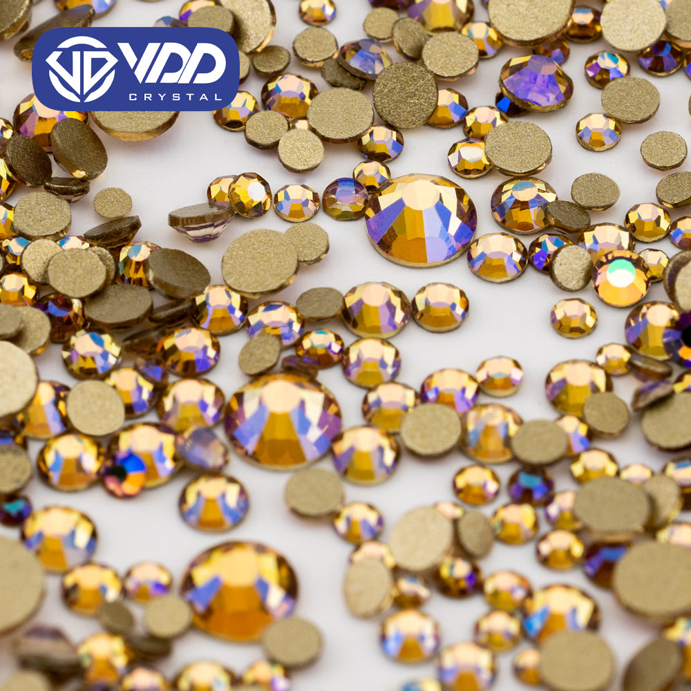 VDD 220 Aurora Mix Size SS4-SS20 Clear Crystal Rhinestones Non-hotfix Gold Flatback Glitter Stones Nail Art Crafts DIY Decorations