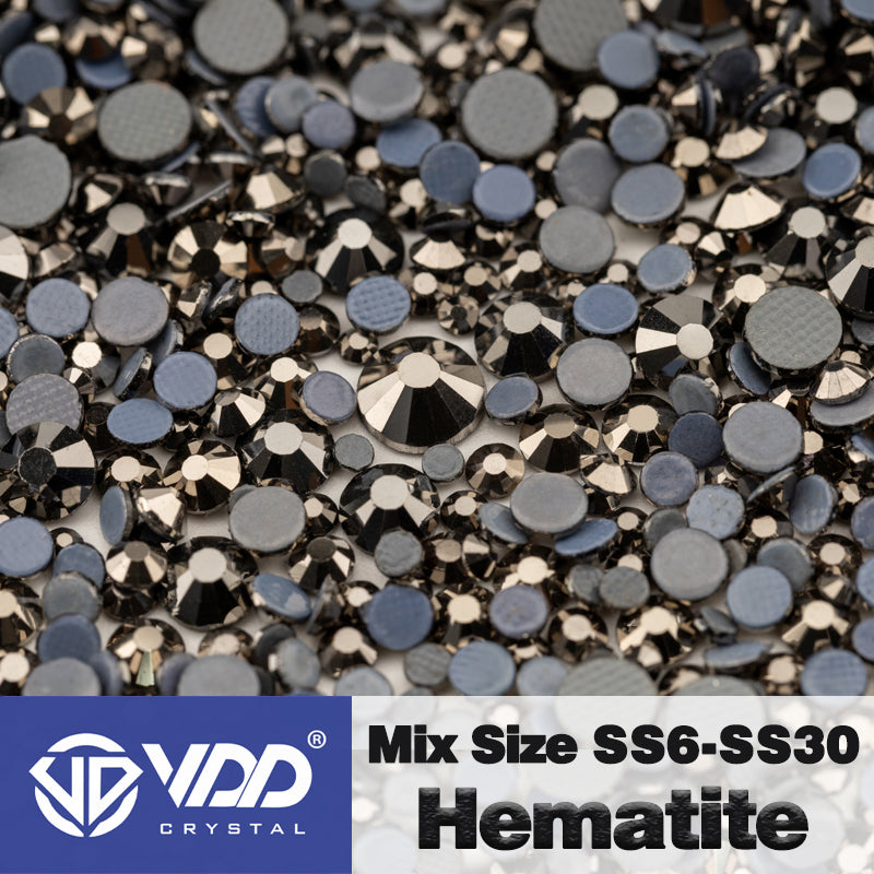 VDD 065 Hematite Wholesale SS6-SS30 Hotfix Mix Size Glass Rhinestone Crystal Flat Back High Quality Strass Stones For DIY Clothes Accessories