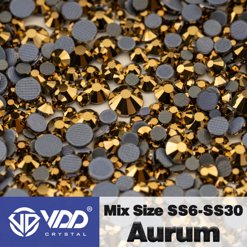 VDD 067 Aurum Wholesale SS6-SS30 Hotfix Mix Size Glass Rhinestone Crystal Flat Back High Quality Strass Stones For DIY Clothes Accessories
