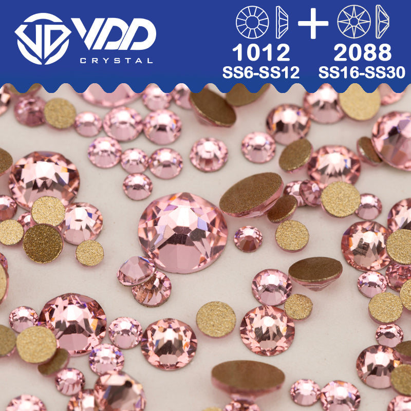 VDD 040 Light Rose Wholesale Mix Size SS6-SS30 High Quality Glass 2088 Rhinestones Crystal Gold Flatback Strass Stones Nail Art DIY Decorations