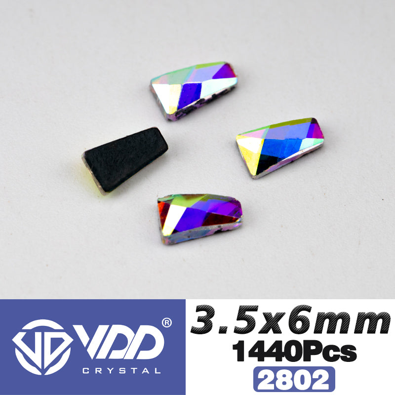 VDD 2802-3.5x6mm Wholesale 1440Pcs Rectangle Glass Rhinestones Crystal AB Flatback HotFix Strass Shape 3D Stones For Nail Art DIY Decoration