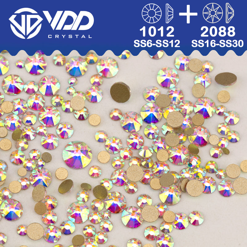 VDD 055 Crystal AB Wholesale Mix Size SS6-SS30 High Quality Glass 2088 Rhinestones Crystal Gold Flatback Strass Stones Nail Art DIY Decorations