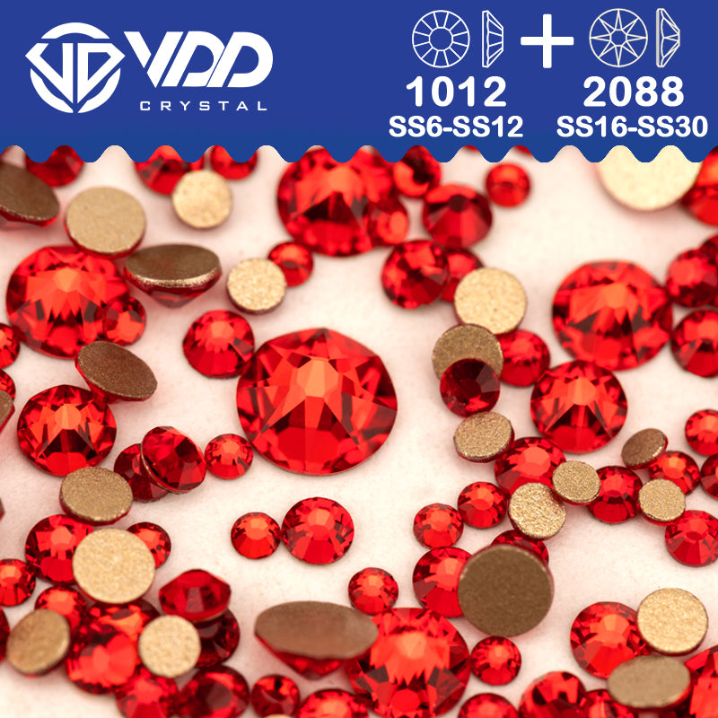 VDD 013 Siam Wholesale Mix Size SS6-SS30 High Quality Glass 2088 Rhinestones Crystal Gold Flatback Strass Stones Nail Art DIY Decorations