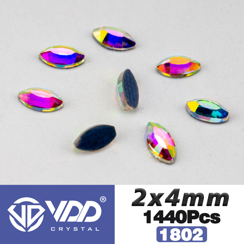 VDD 1802-2x4mm Wholesale 1440Pcs Rectangle Glass Rhinestones Crystal AB Flatback HotFix Strass Shape 3D Stones For Nail Art DIY Decorations