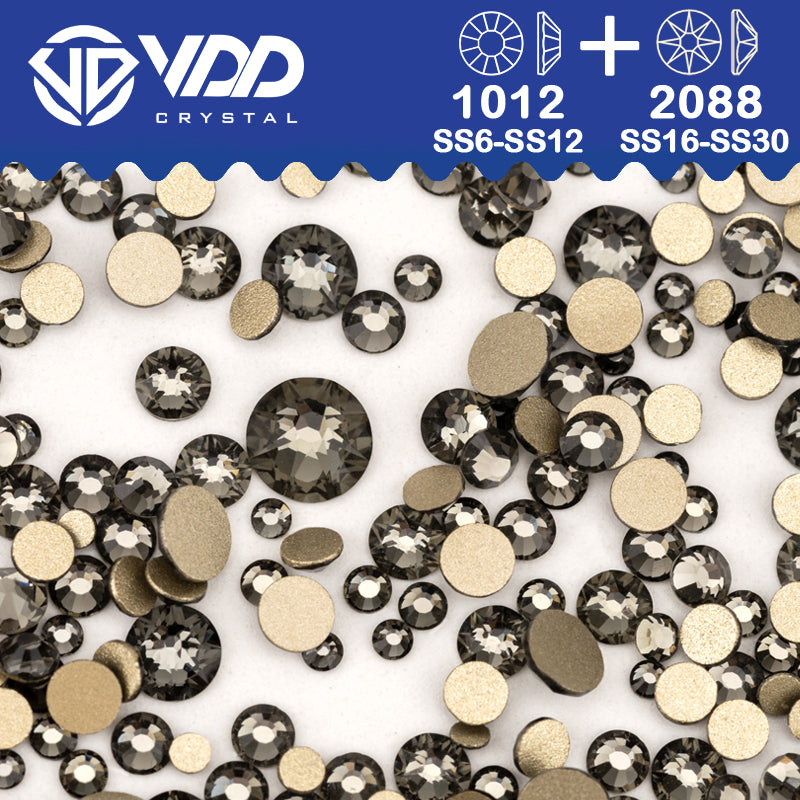 VDD 003 Black DIamond Wholesale Mix Size SS6-SS30 High Quality Glass 2088 Rhinestones Crystal Gold Flatback Strass Stones Nail Art DIY Decorations