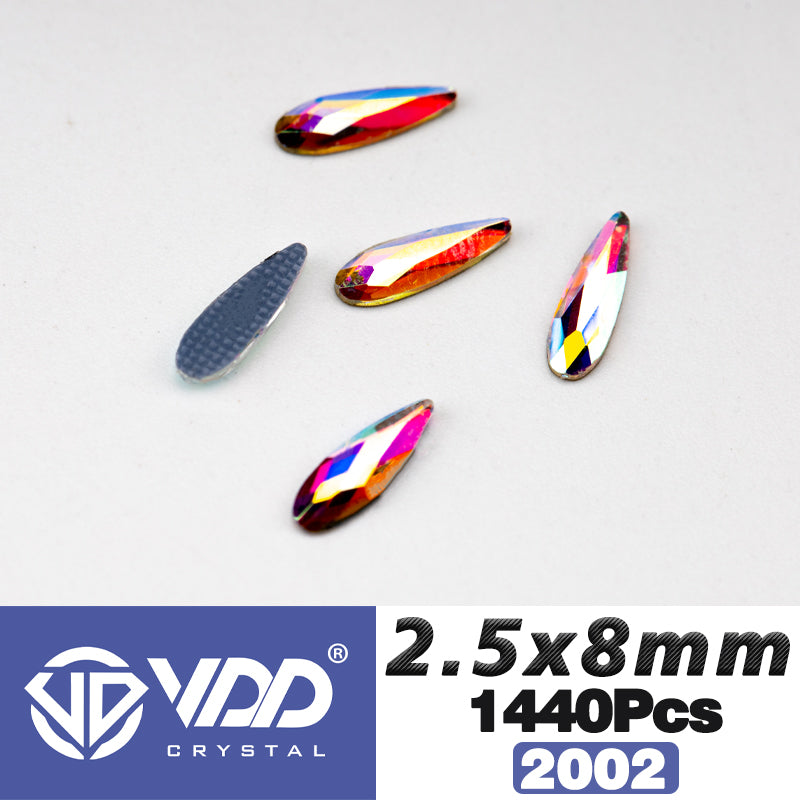 VDD 2002-2.5x8mm Wholesale 1440Pcs Rectangle Glass Rhinestones Crystal AB Flatback HotFix Strass Shape 3D Stones For Nail Art DIY Decorations
