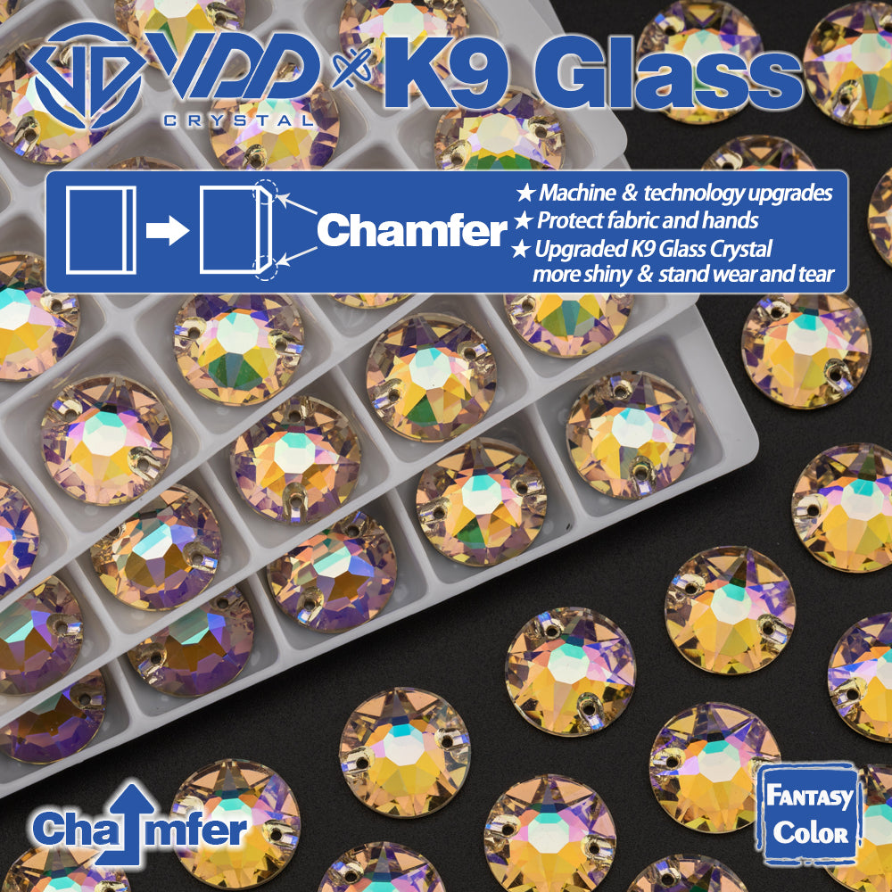 VDD 8B-8S 12mm 40Pcs Paradise Shine Color Top Quality K9 Glass SewOn Rhinestone Sewing Crystal Flatback Clothes Decorations