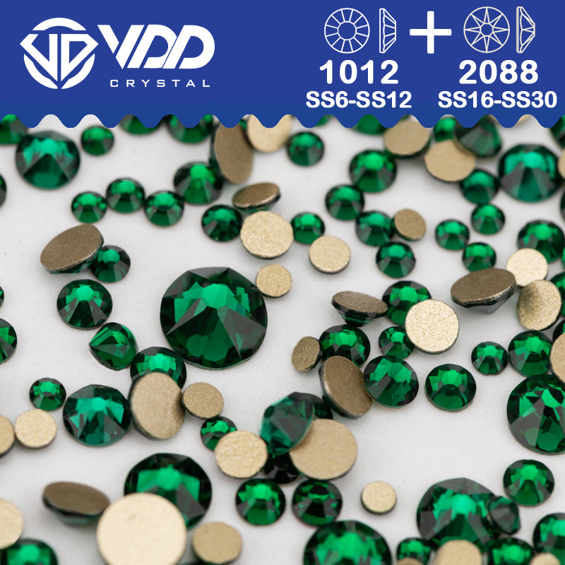 VDD 022 Emerald Wholesale Mix Size SS6-SS30 High Quality Glass 2088 Rhinestones Crystal Gold Flatback Strass Stones Nail Art DIY Decorations