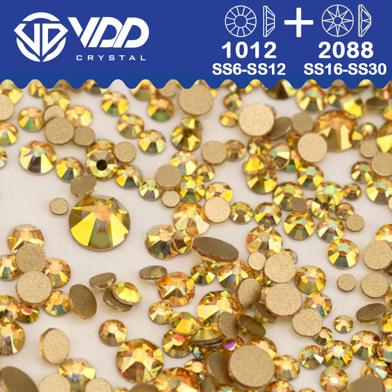 VDD 125 Sun Shine Wholesale Mix Size SS6-SS30 High Quality Glass 2088 Rhinestones Crystal Gold Flatback Strass Stones Nail Art DIY Decorations