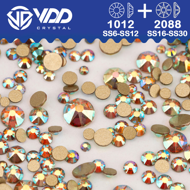 VDD 124 Summer Wholesale Mix Size SS6-SS30 High Quality Glass 2088 Rhinestones Crystal Gold Flatback Strass Stones Nail Art DIY Decorations